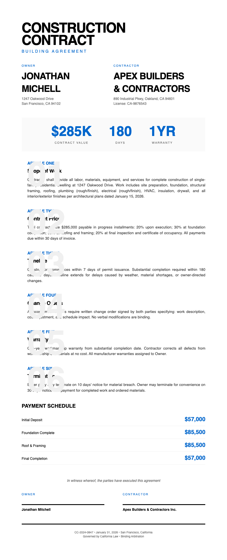 professional construction contract typographic only